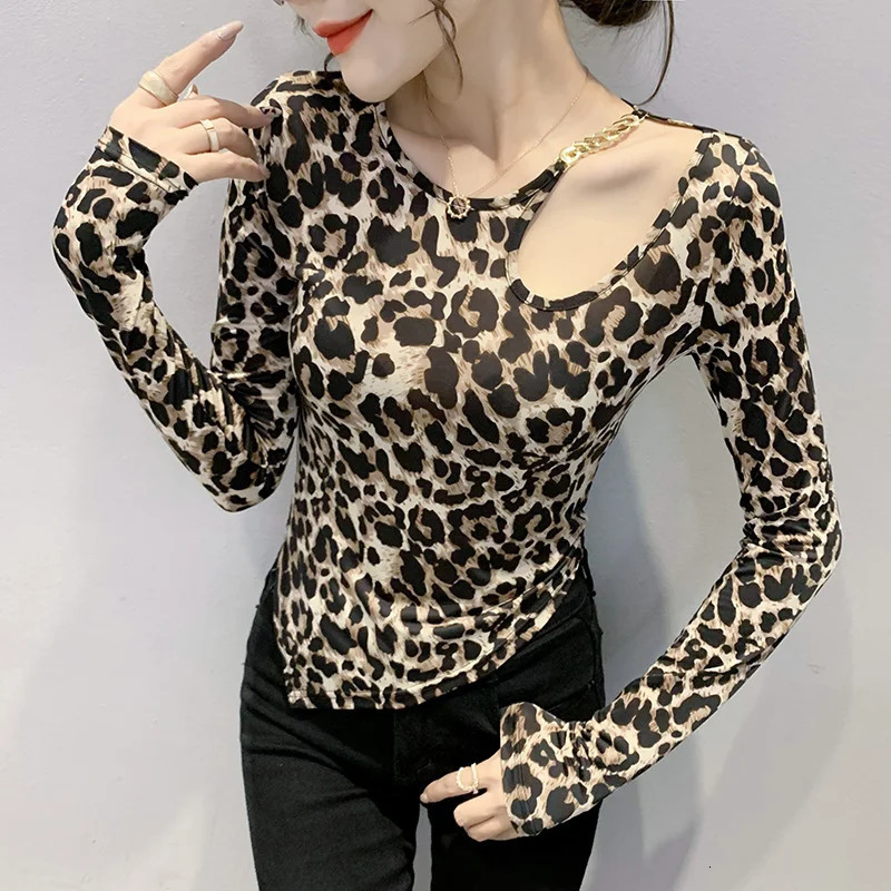 Wxw8237 leopard print Tshirt womens tie dye printed shoulder sexy club short sleeved tight retro top 250226