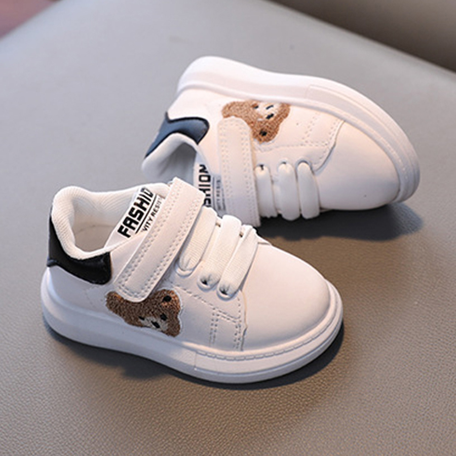 Baby Boys Girls Sneakers 1-6 Years Children Fashion Sports Shoes Leather Toddler Board Flat Bear Pattern Kids Shoes Sizes US5.5C-US12.5C 00098