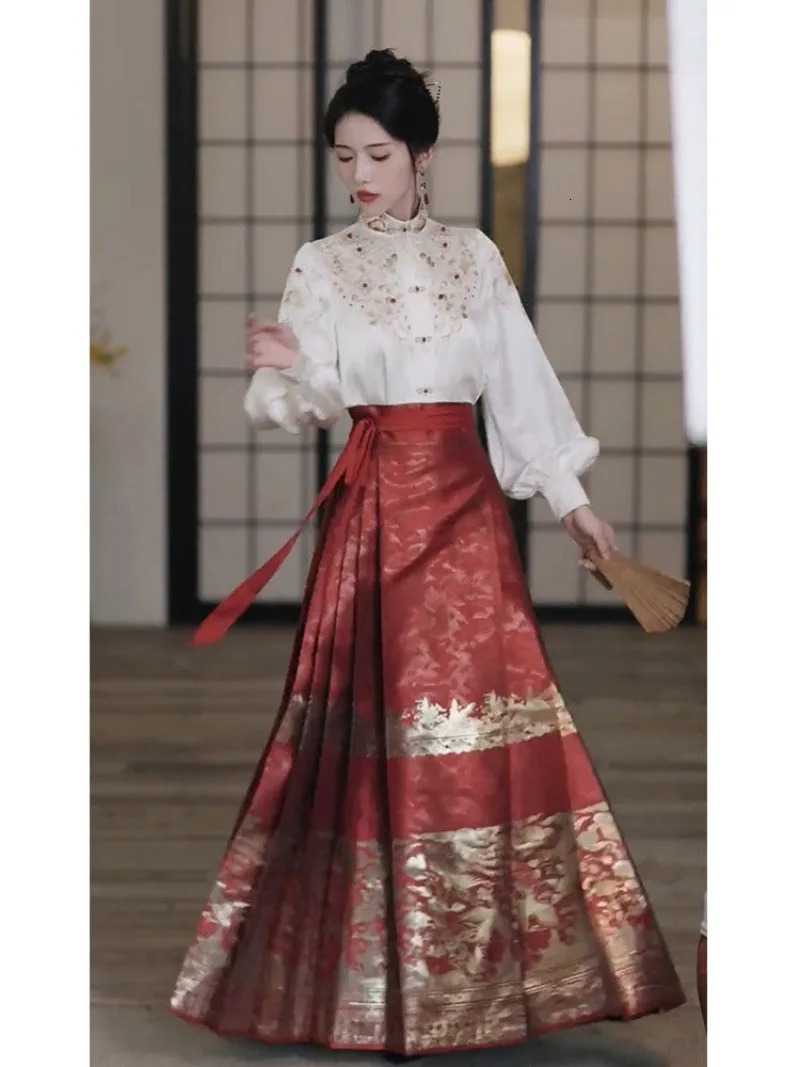 Chinese Style Modified Hanfu Exquisite Embroidery Beading Wedding Party Shirt Women Retro Stand-up Collar Double-breasted Top 250226