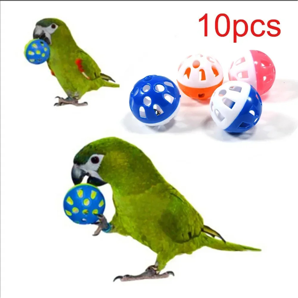10pcs Pet Parrot Toy Colorful Hollow Rolling Bell Ball Bird Toy Parakeet Cockatiel Parrot Chew Cage Fun Toys Pet Bird Supplies 250226