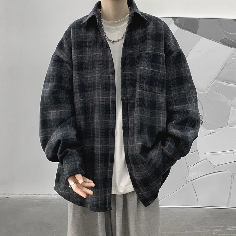 Spring Clothing Mens Casual y Plaid Shirts Japanese Style Vintage Long Sleeve Cardigan Check Tops Fashion Leisure 250226