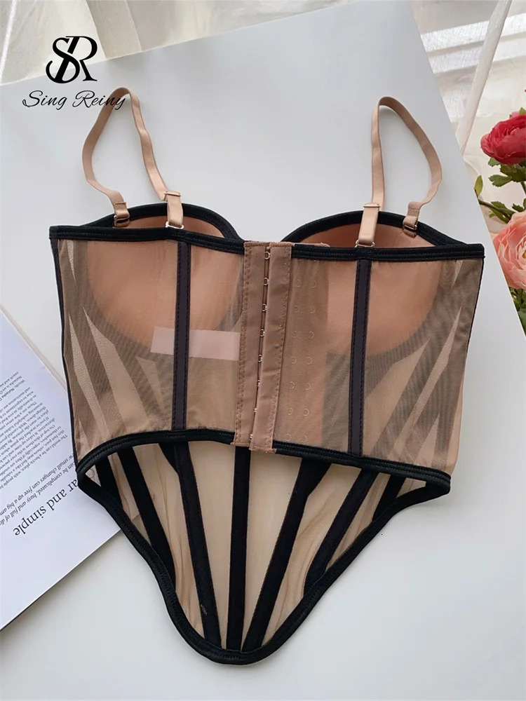 Singreiny Strap Womens Transparent Underwear Street Tight corset Ultra Thin Backless Tank Top Strarless Stripe Coat Sexy 250226