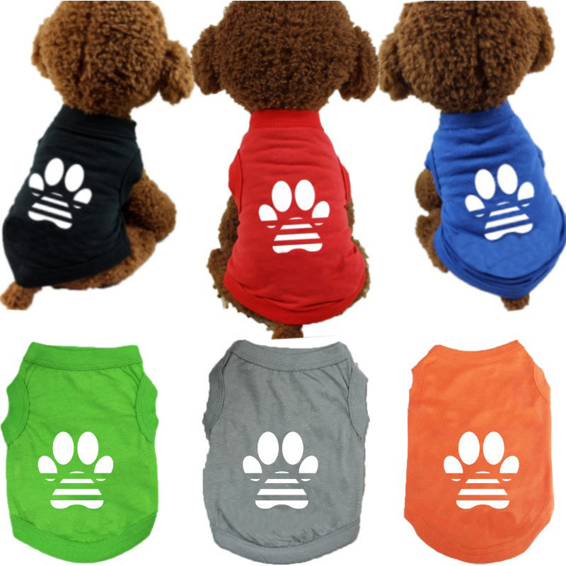 Solid Color Dog Clothes for Small Dogs, Pure Cotton Soft and Breathable with Big Dog Paw Print Puppy Kitten Shirts Summer Dog Sleeveless Vests for Yor