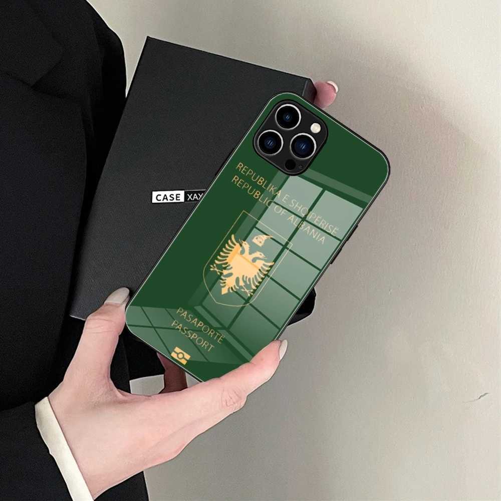 Albania Passport Phone Case Glass Shell FOR IPhone 14 11 12 8 7 15 Plus 13 Pro MAX XR XS MINI Covers Z250227