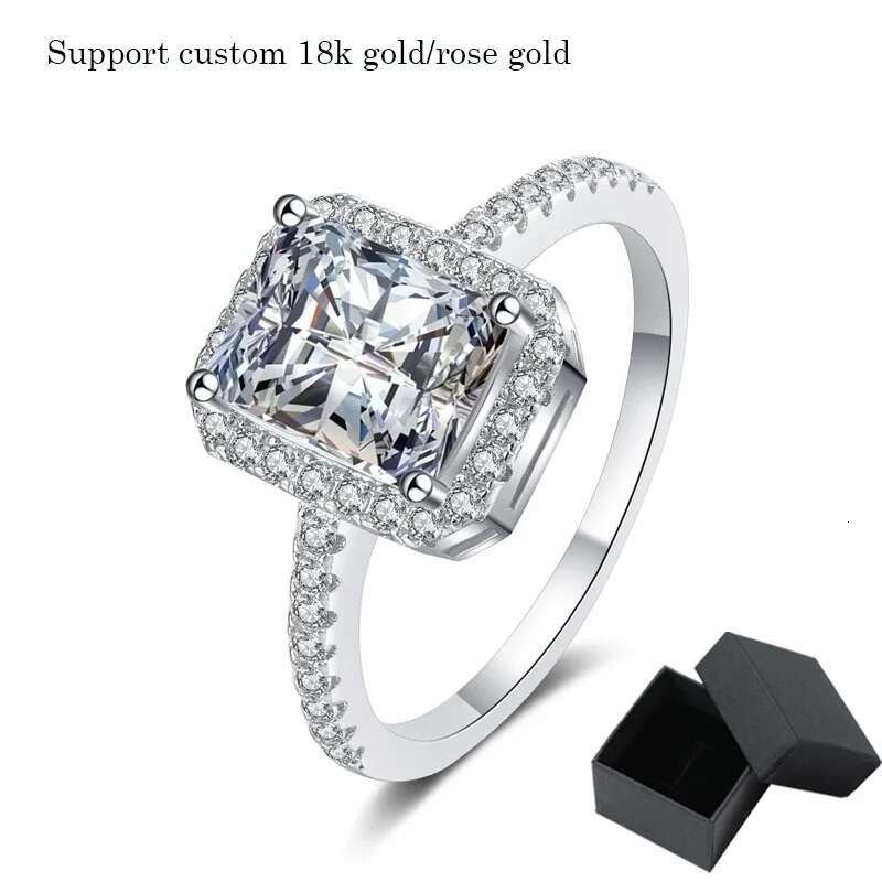 Smyoue Certified 2/1CT Radiant Cut Moissanite Engagement Ring Colorless VVS Dia Proposal Rings Sterg Sier Weddig Band