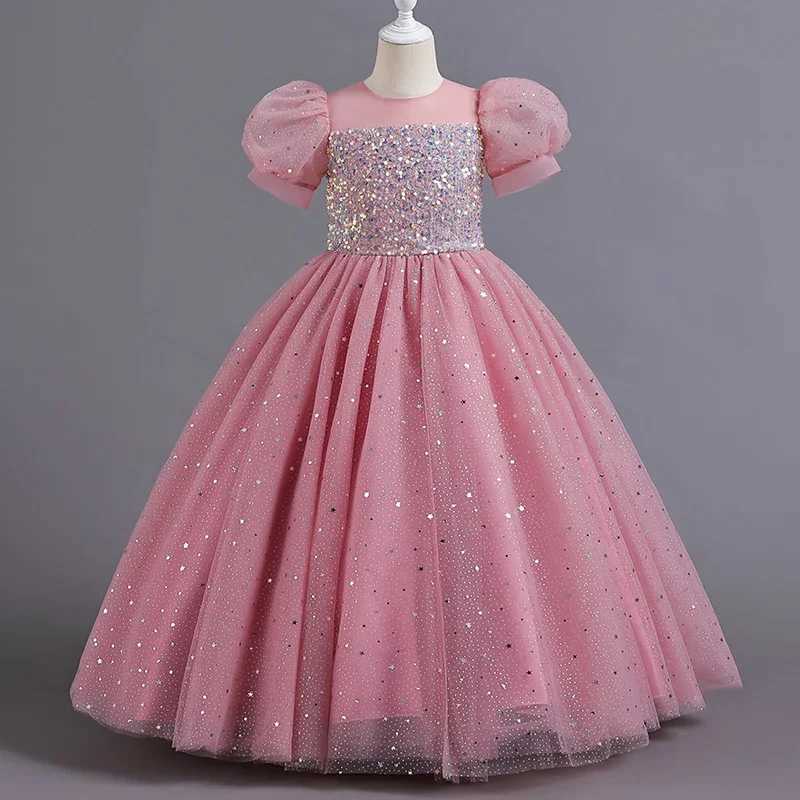 Girl's Dresses Childrens dress girl sequin princess bubble sleeves long mesh flower little girl summer wedding Y2502275H0D