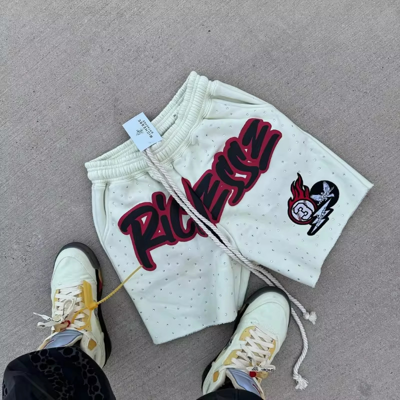 Men's shorts Y2K Harajuku Rhinestone Letter Print Cotton sweatpants Fashion Hip Hop Basketball Streetwear Loose Casual Shorts