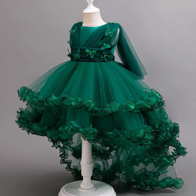 Girl's Dresses Children Princess Dresses Wedding Bridesmaid Wedding Dress Fluffy Dress Lace Trail Dress Childrens Wear Y250227V9P4