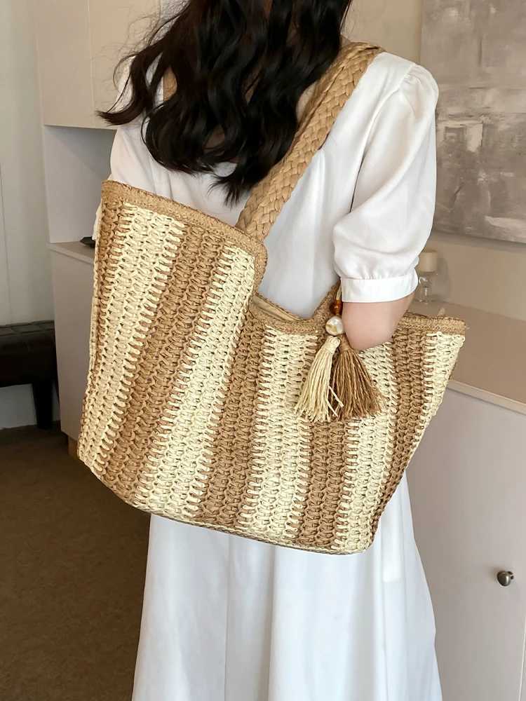 Striped Tote Bag for Women with Color Contrast