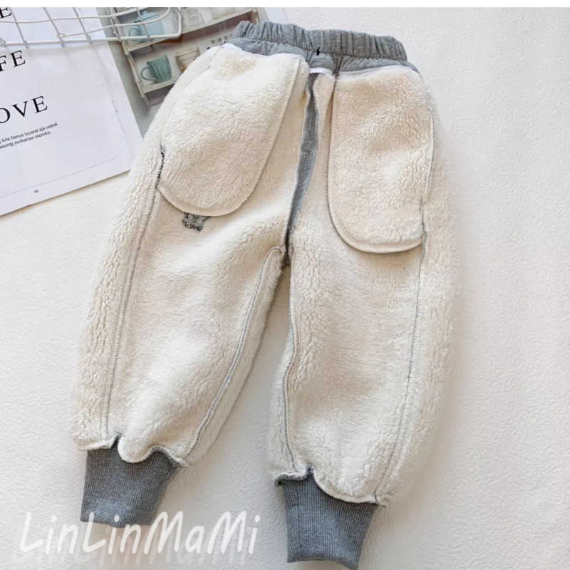 Jeans Linlin Mommy 2025 Winter Childrens Velvet Pants Lamb Velvet Male Baby Warm Sports Casual Pants TrendyY2502274M63