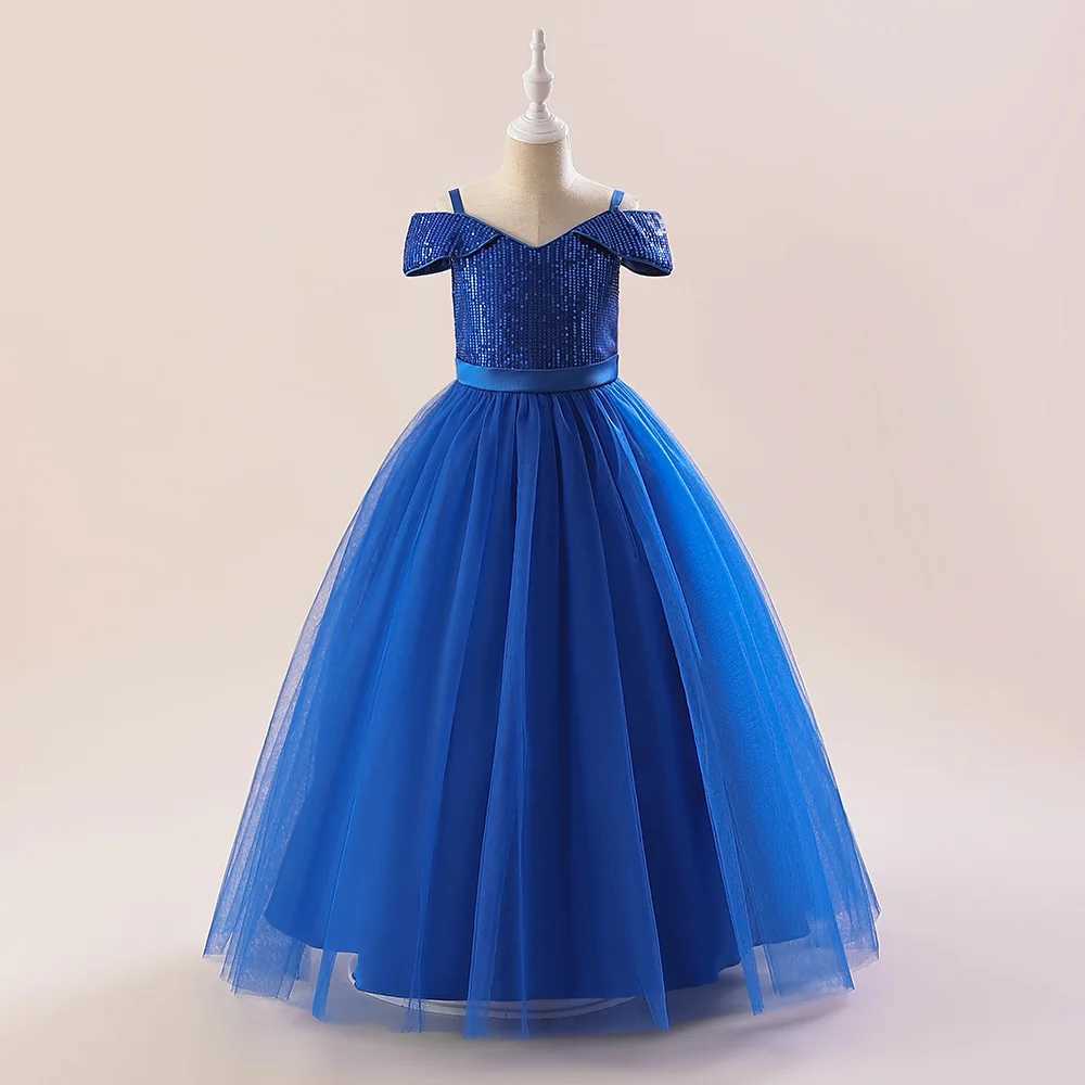 Girl's Dresses Fluffy Sequin Bridemaid Girls Dress Christmas Costumes Bow Tulle Wedding Princess Kids Party Dresses for Girl Birthday Prom Gown Y