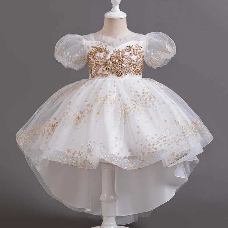 Girl's Dresses Kids Lace Dress Girls Sleeveless White Dresses Summer Puffy Trailing Skirt Birthday Party Flower Girl Evening Dress Y250227P85M