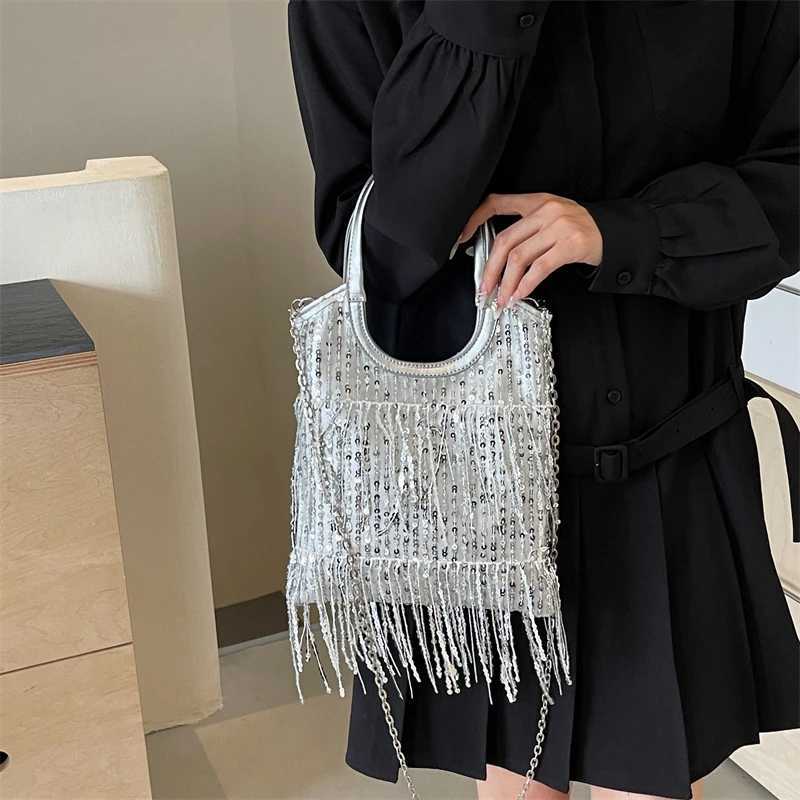 Super Cool Tassel Chains Square Shoulder and Crossbody Bags Hasp Sequined Exquisite Shine Party Handbags for Women 2024 Hot SaleXJ250227