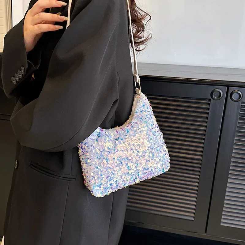 New Arrival New fashion contrast sequin shoulder bag colorful sequin casual cross body bag womens Versatile PU leather zipper underwear bag T250227