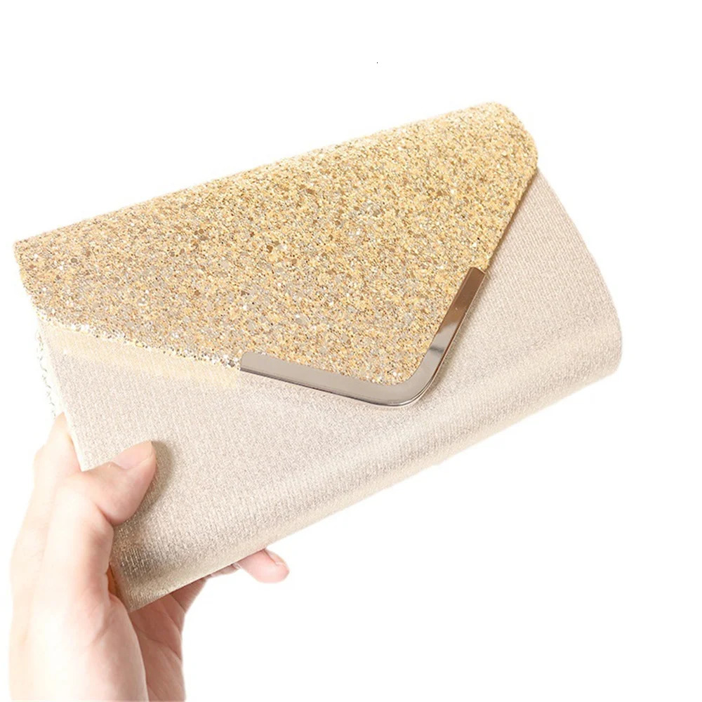 Women Envelope Evening Bag Shiny Silver Long Purse Glitter Ladies Chain Shoulder Bags Female Wedding Party Clutches Mini Handbag 250226