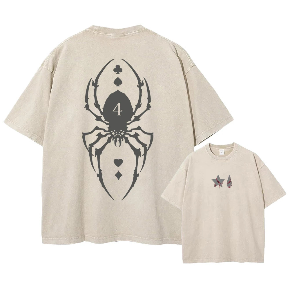 Japanese Anime Hunter X Print Tshirt Men Washed TShirt Hip Hop Streetwear Summer Harajuku Acid Cotton Tee Unisex 250225