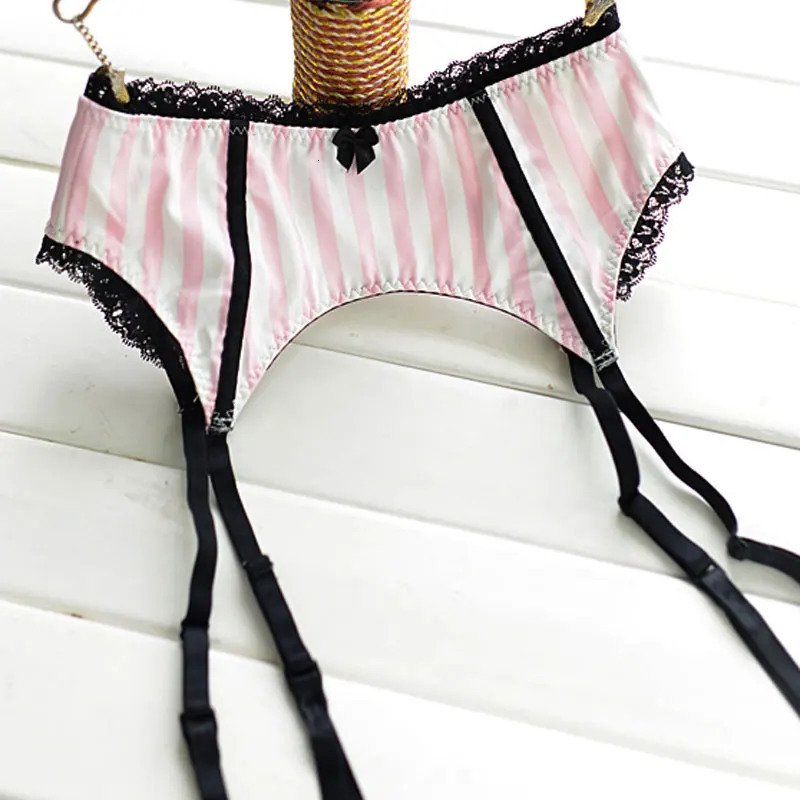 Pink Strip Lace Satin Fishbone Metal Buckles WomenFemaleLady Sexy Garter Belts for stockings Bow Suspender Belt GA1124 250227