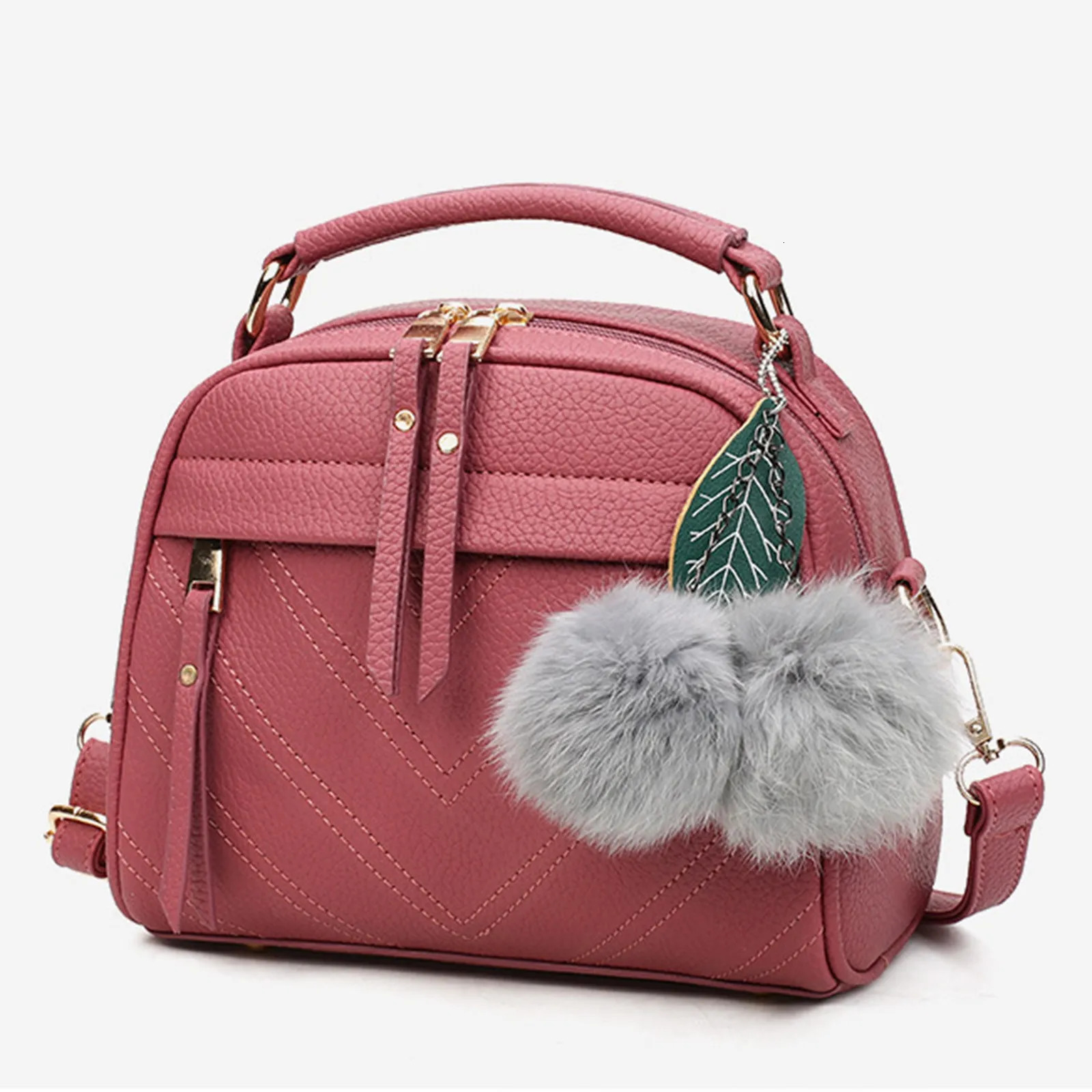 Ship from US One Shoulder Bag For Women Handbag Tote Fashion Purse Leather Pendant Womens Furry 250227FBB