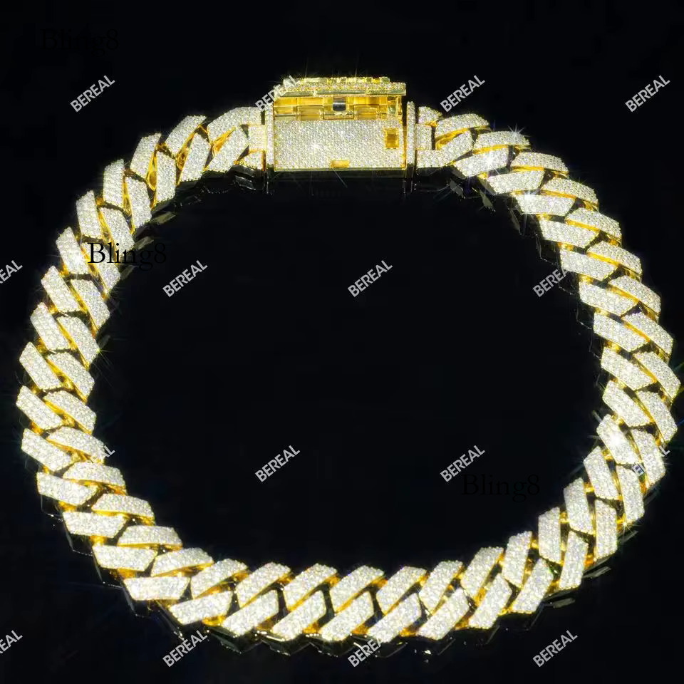 20MM 10K 14K Solid Gold Necklace Fast Delivery Polish Symmetry Moissanite Dia Wholesale Cuban k Chain