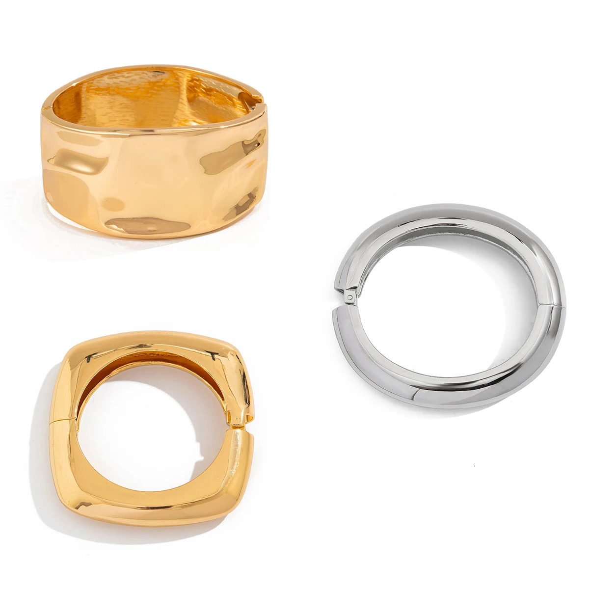 Salircon Trendy Irregular Chunky Metal Bangles Bracelet Womens Charm Gold Color Spring Bangle Party Jewelry Gift 250227