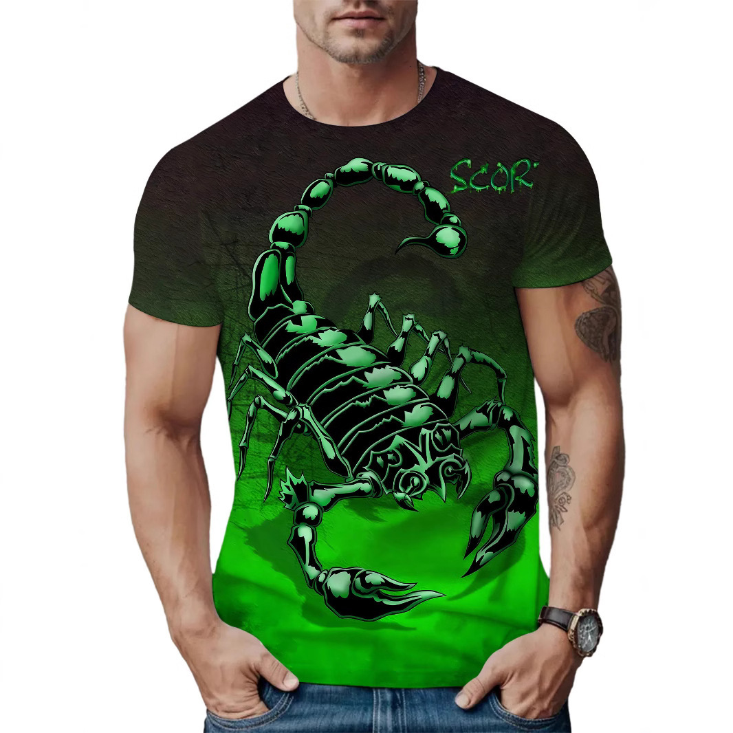 2025 New Designer Free Shipping 3D Digital Printed T-shirt for Men's Street Trendy Color blocked Round Neck Short Sleeve Shirt