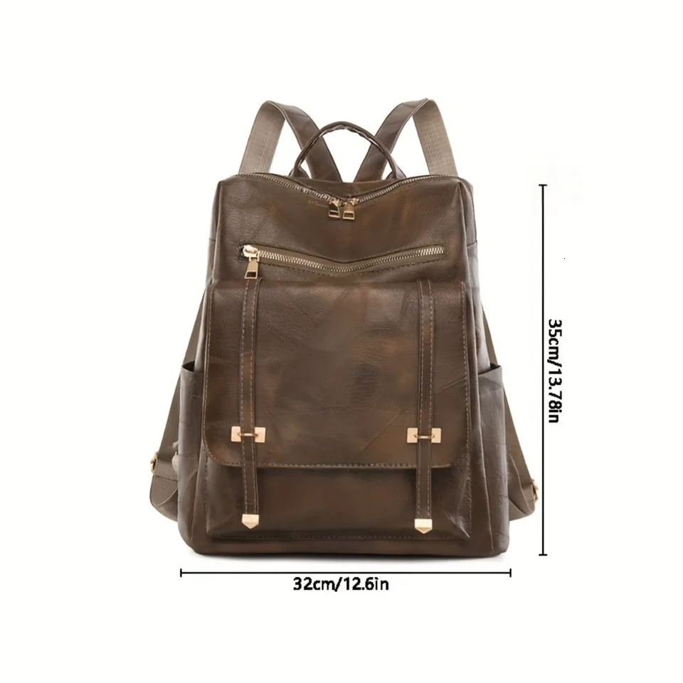 Ship from US Retro PU leather backpack simple preparatory style school bag fashionable laptop travel and workday 250227FBB
