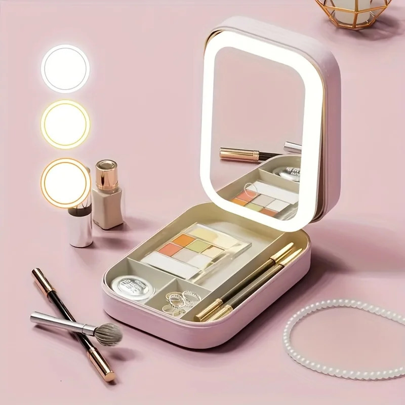 Ship from US Travel makeup bag with LED lights mirror large capacity box portable travel Acce 250227FBB