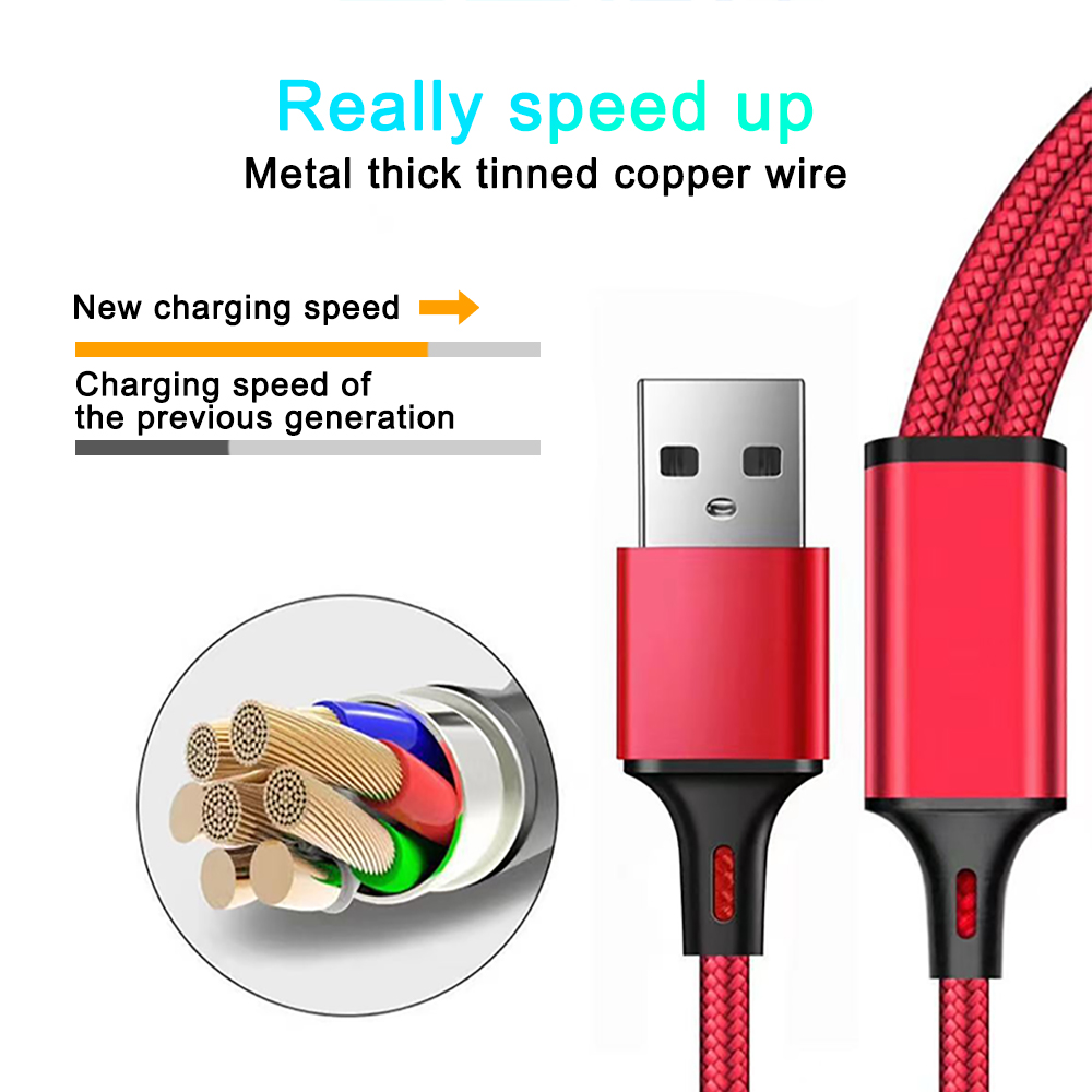 3 in 1 Micro USB Type C Charger Cable 2.1A Current Multiple Usb Charging Cord Usbc Phone Wire For iPhone 16 15 Samsung S25 S24 Ultra Plus Android Type