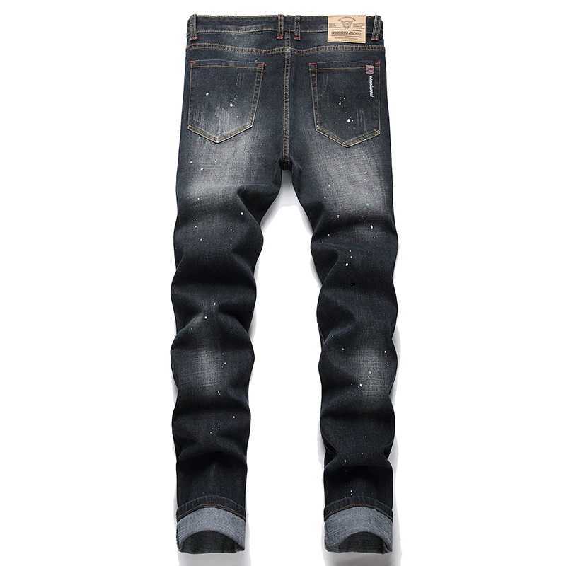 Elastic Brand Men Denim Jeans Hole Ruined High Street Fashion Patch Trendy Slim Fit Cool Daily New Arrival Hip Hop Pants X250227