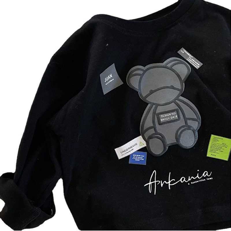 T-shirts Cotton boys T-shirt long sleeved autumn clothes childrens cartoon printed top womens baby base shirt spring and autumn childrens clothingY250