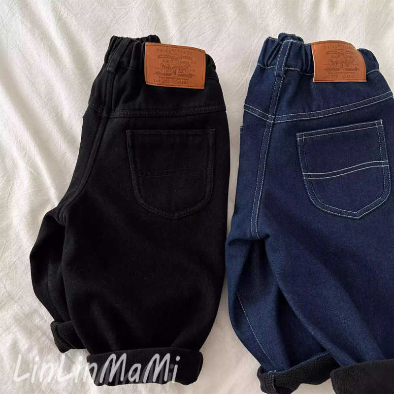 Jeans Childrens Jeans 2025 Autumn/Winter Boys and Girls Plush Jeans Baby One piece Plush Casual Straight Leg Pants TrendyY250227V0ON