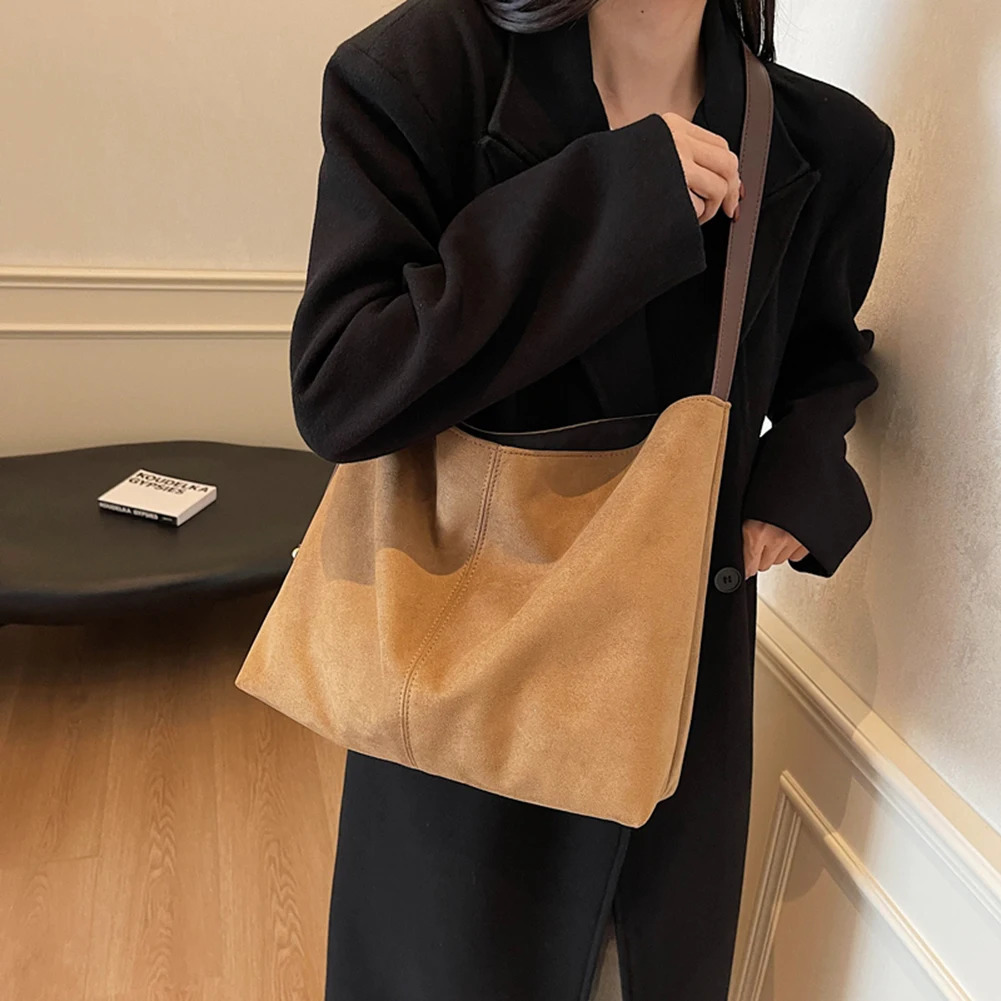 Ship from US Women Vintage Shoulder Bag Large Capacity Suede Retro Tote Handbag Adjustable Strap Casual Satchel Female Commute 250227FBB