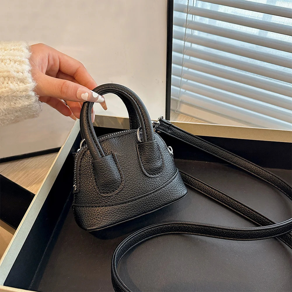 Ship from US Womens Shoulder Bag Mini Shell Coin Wallet PU Leather with Zipper Top Handbag Solid Color Clutch Work Travel 250227FBB