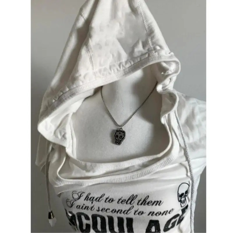 Harajuku american retro vintage hooded short sleeved Tshirt slim fit versatile top shirts for women gothic graphic t 250226