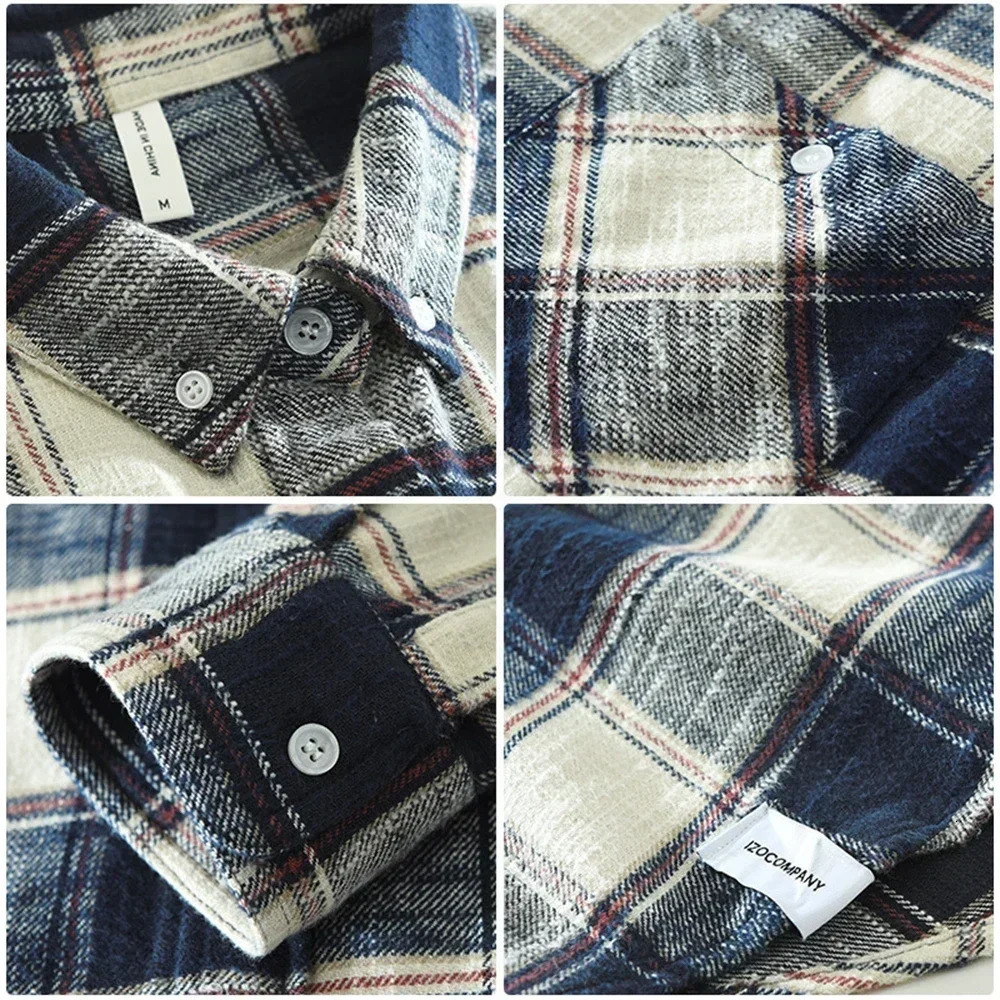 Autumn mens check shirt cotton long sleeve clothing fashion soft casual shirts for men loose plaid Young tops 250226