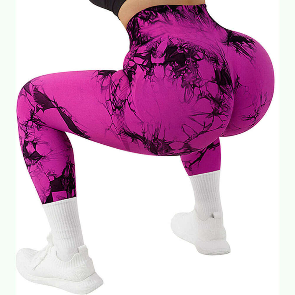 European and American plus seamless peach hip tie dye yoga clothes tight fit high waist sports base fiess pants for women 2025 temperament versatile n