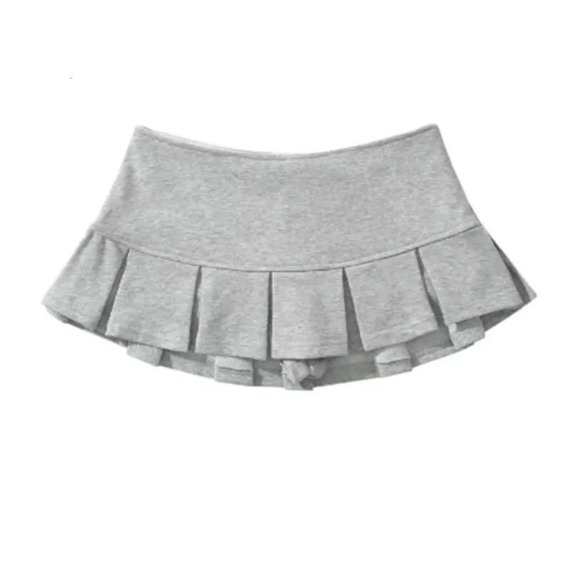 Mooyufon Fabric Y2K Mini Skirt Women Low Waist Wide Pleat Light Grey Sexy Vintage A-line Pleated Skirt Casual Skort Summer 250224