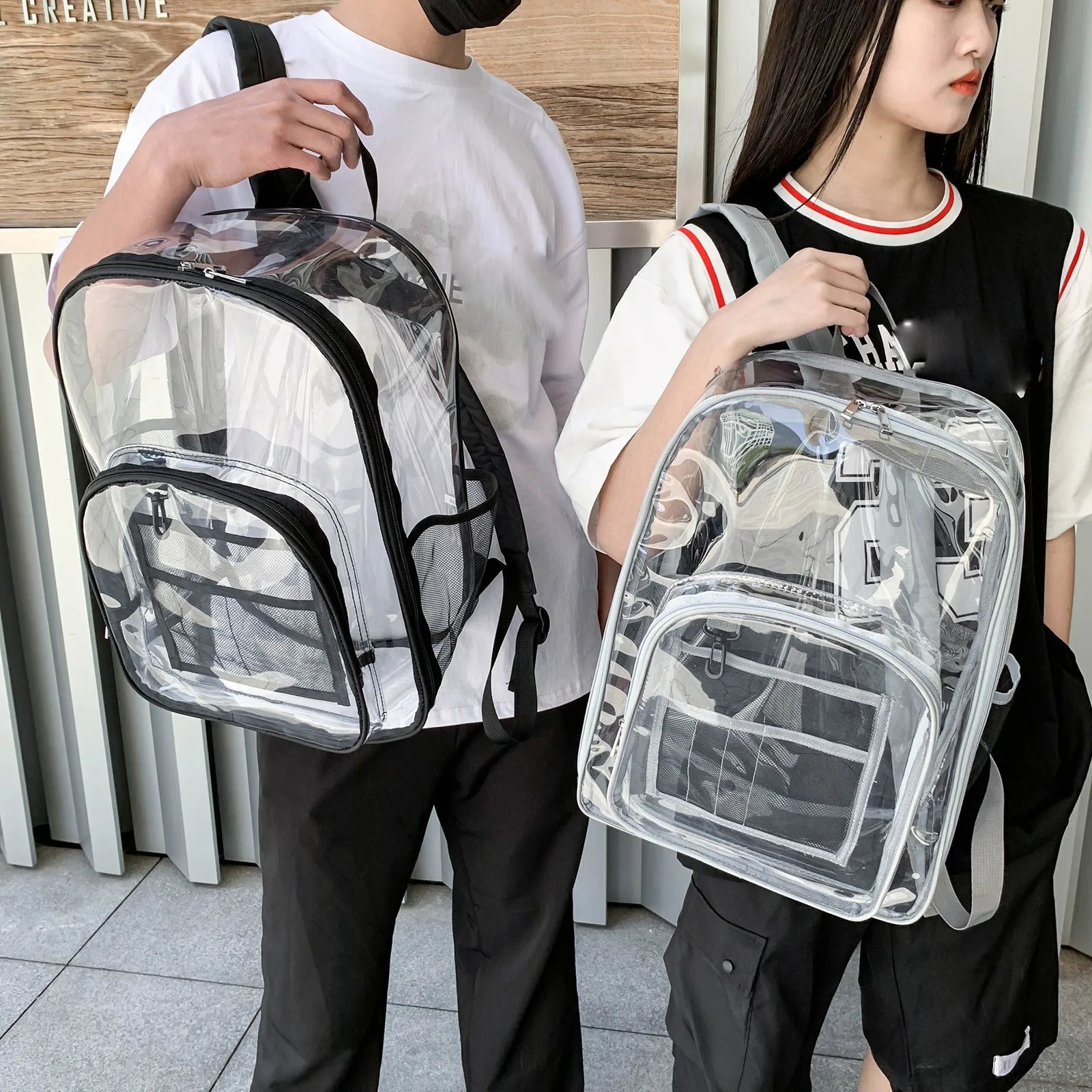 Ship from US Backpack Water Bottle Storage Large Capacity Student Transparent Pvc Texture Of Material Nature Hike 250227FBB
