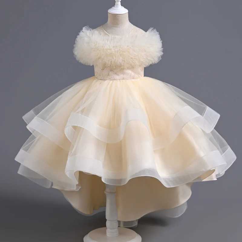 Girl's Dresses Girls Summer New Glitter Mesh Sleeveless Tail Evening Dress Wedding Birthday Party Fashionable Sweet Fluffy Skirt Y250227Q25H