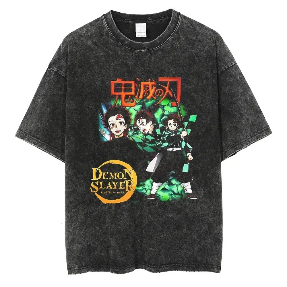 Summer Large Street Clothing Unisex Oversized Top TShirt Anime Print Vintage Washed Cotton Short Sleeve T Shirt 250225