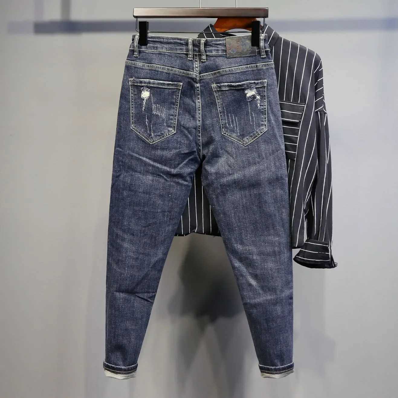 Trendy Brand Mens Jeans Patch Autumn/Winter Ultra Thin Slim Fashion Pants Unique Small Group Fashion Smooth Shoulders X250227