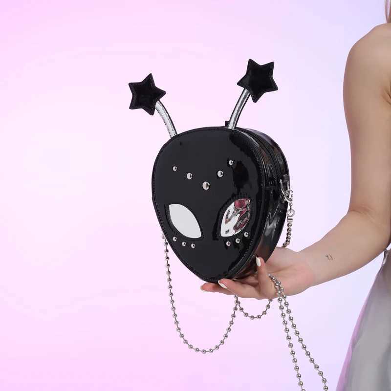 PU Leather Alien Pattern Shoulder Purse Removable Chain Women Sling Bag Halloween Style Sahel Purse for Shopping TravelXJ250227