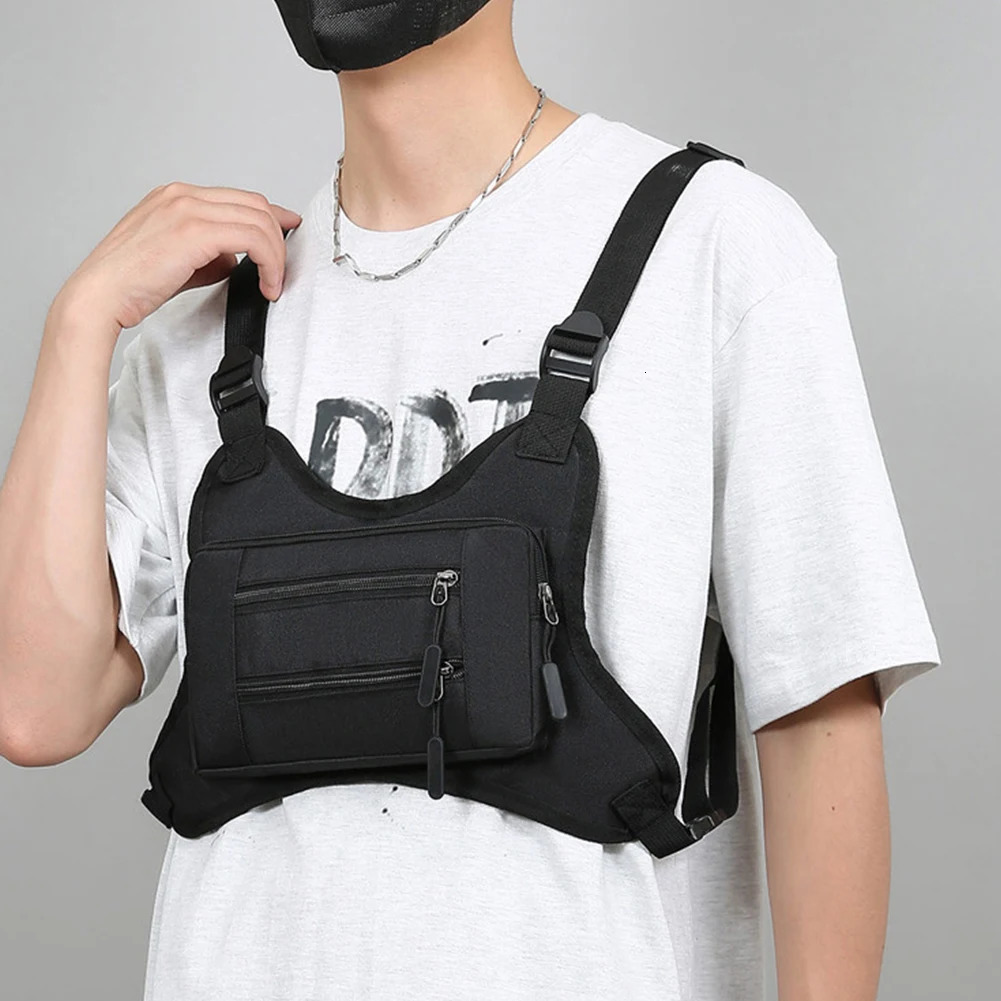 Ship from US Fashion Chest Bag Waist HipHop Street Large Capacity Sports Pouch Multifunction Front Pack Outdoor Running Vest 250227FBB