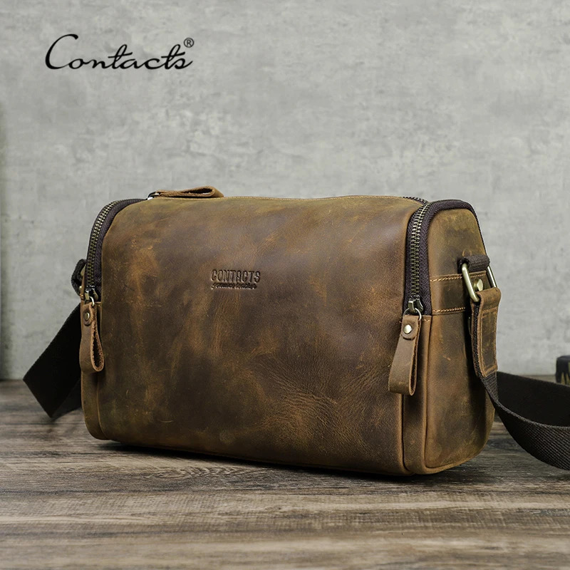 Ship from US Crazy Horse Leather Men Handbag ner Vintage Crossbody Bag Small Strap Sling Shoulder y Messenger Bags 250227FBB