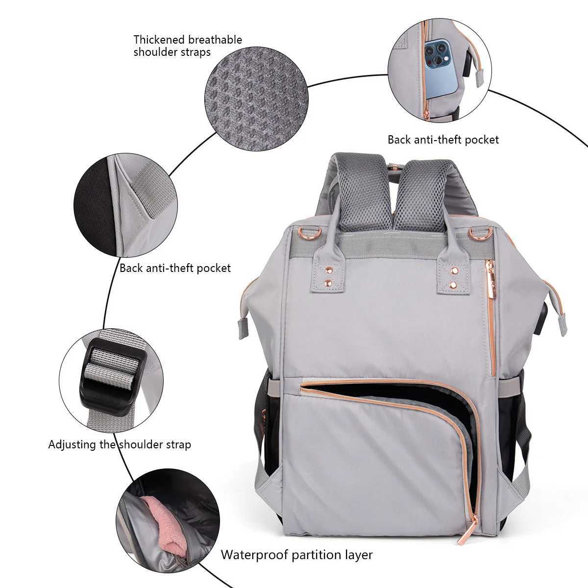 Diaper Bags LEQUEEN Waterproof Diaper Backpack Bag Maternity USB Nursing Bag Universal Large Woman Travel Baby Organizer Stroller Bags Y250227ANTN