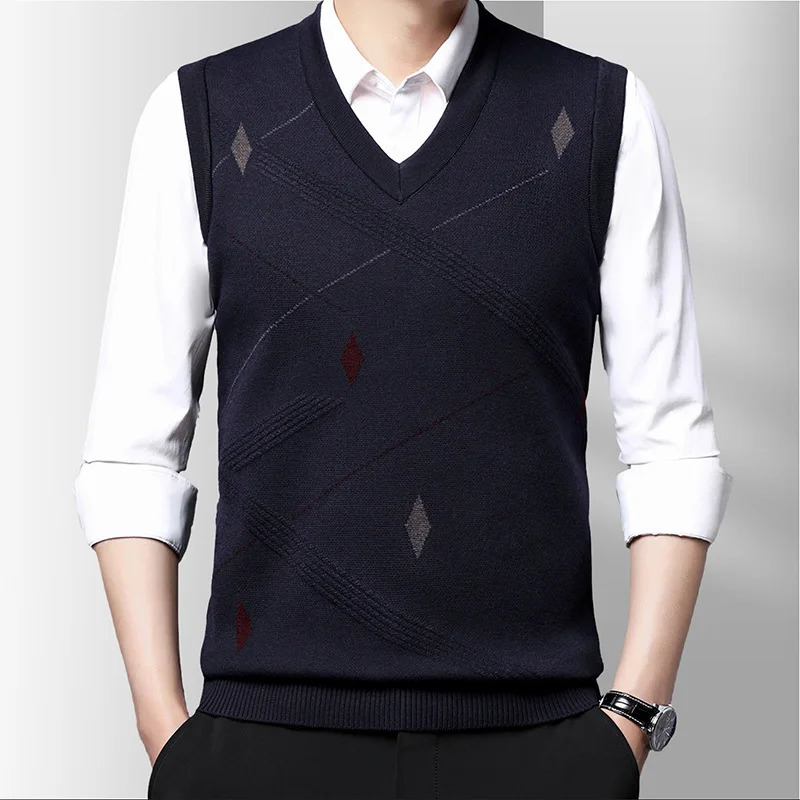 Mens Vest Knitted Vneck Young Business Sleeveless Jacquard Banquet Base Fashion 250225