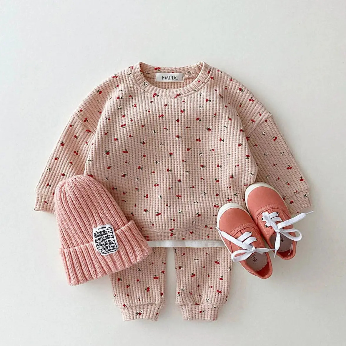 Baby Clothes Girl Autumn born Sets Round Neck Fruit Cherry Print Long Sleeve Pants 2PCS Infant Suit Toddler Children Clothing 250227