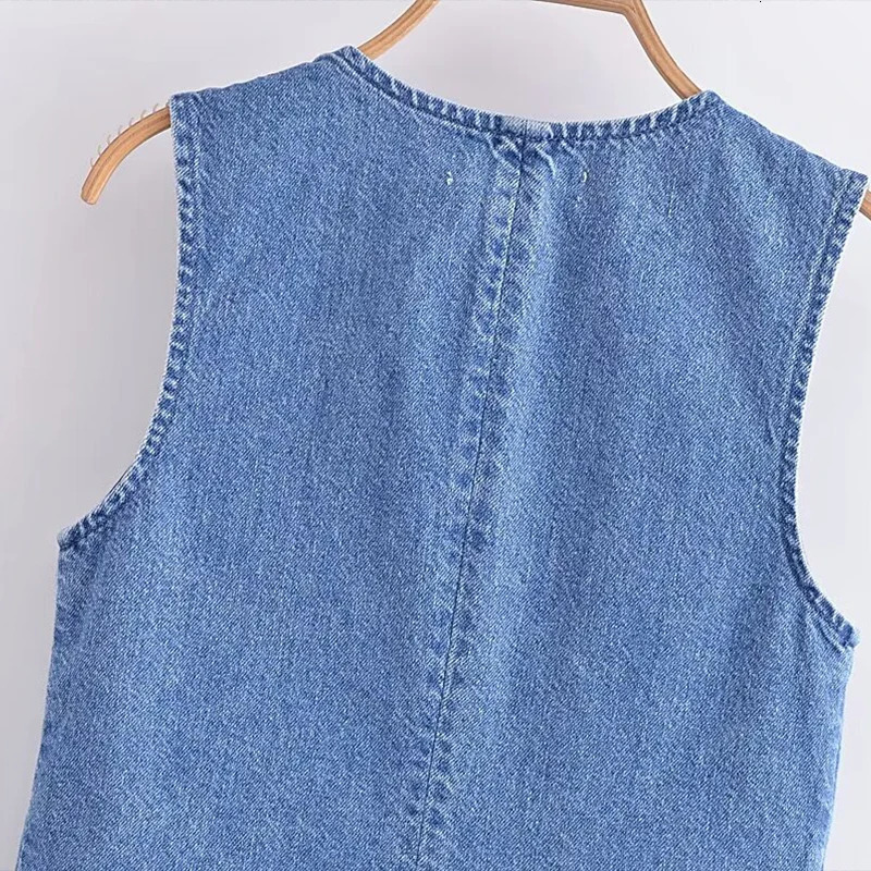Willshela Women Fashion Denim Blue Single Breasted Sleeveless Jacket Vintage VNeck Vest Female Office Lady Waistcoats 250226