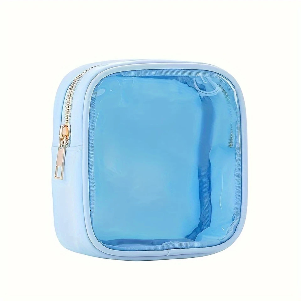Ship from US Transparent mini makeup bag small square zipper cosmetic travel womens outdoor toilet cleaning 250227FBB