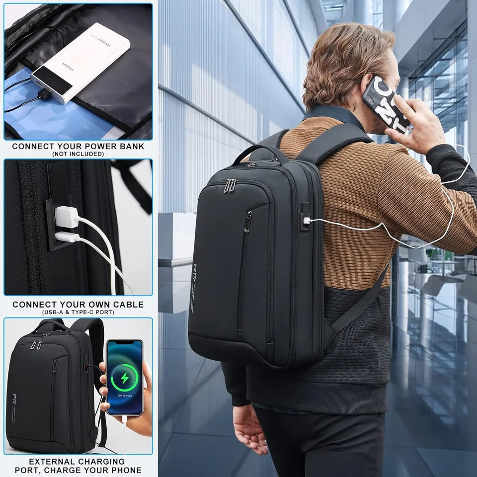 Ship from US FENRUIEN Mens Business Laptop Backpack 156inch Expandable with USB Port Waterproof for Weekends to Carry You WorkUniversity 250227FBB